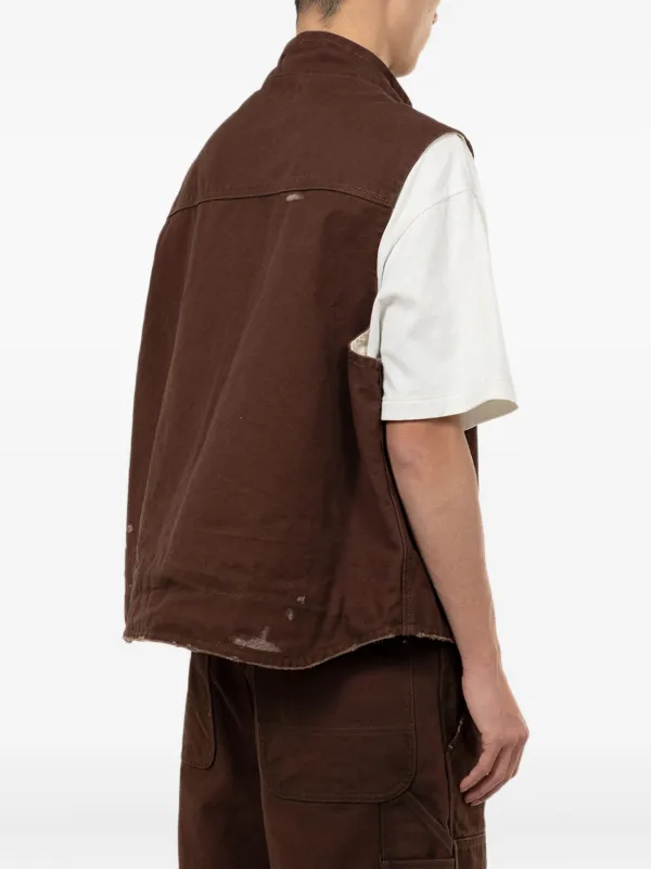 KAMIYA Boro Distressed zip-up Vest | Brown | FARFETCH