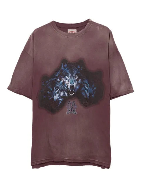 KAMIYA wolf-print distressed T-shirt