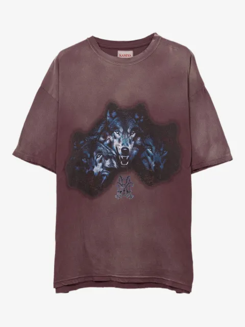 KAMIYA  wolf-print distressed T-shirt