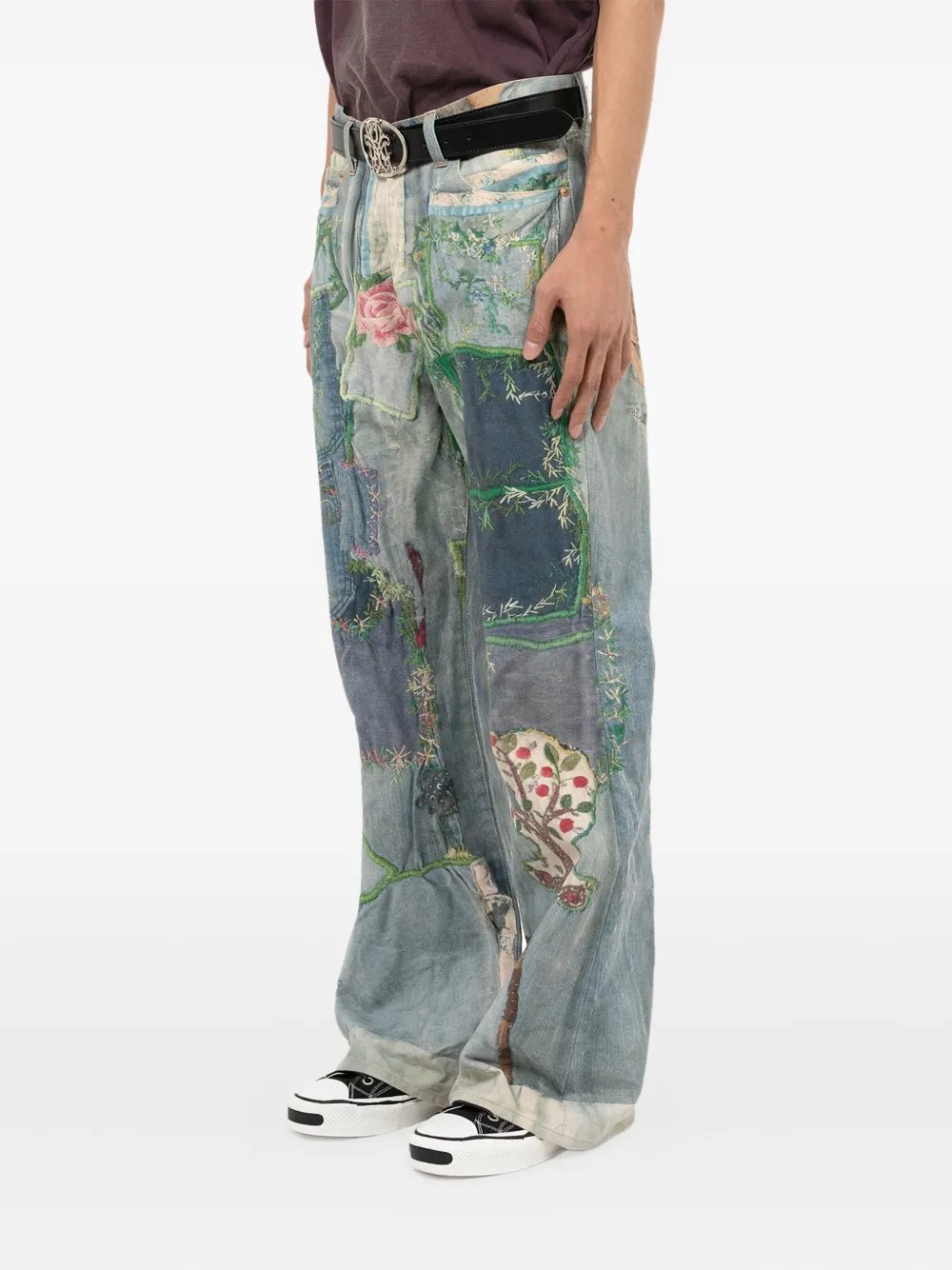  Kamiya Trompe L'oeil Embroidered Patchwork Jeans - Blue 