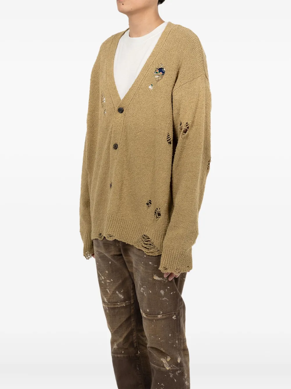  Kamiya Faded Frayed Cardigan - Green 