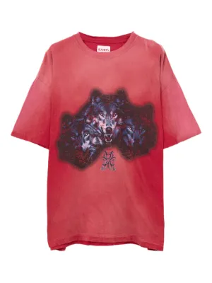 KAMIYA wolf-print Distressed T-shirt | Brown | FARFETCH