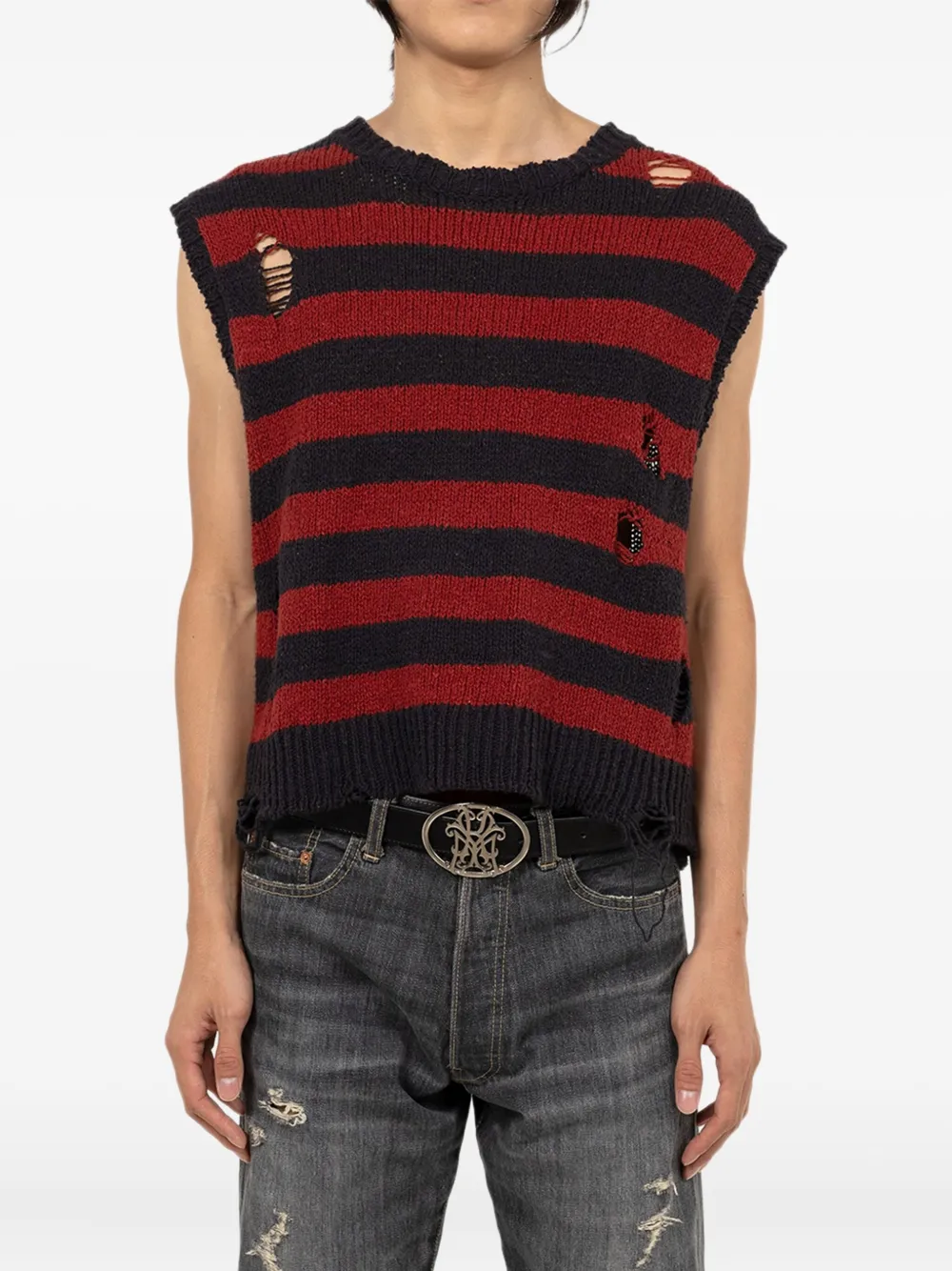 KAMIYA  gilet rayé en maille à effet usé | Pulls | Image 2