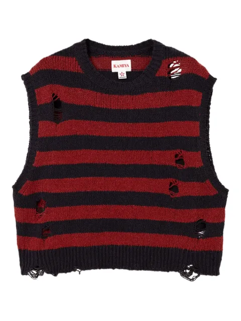 KAMIYA  striped distressed knitted vest
