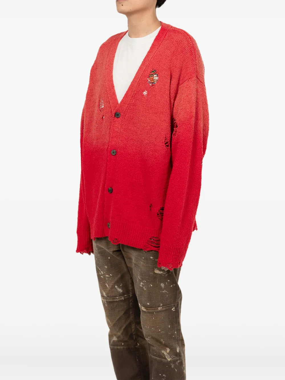  Kamiya Distressed Faded Cardigan - Red 