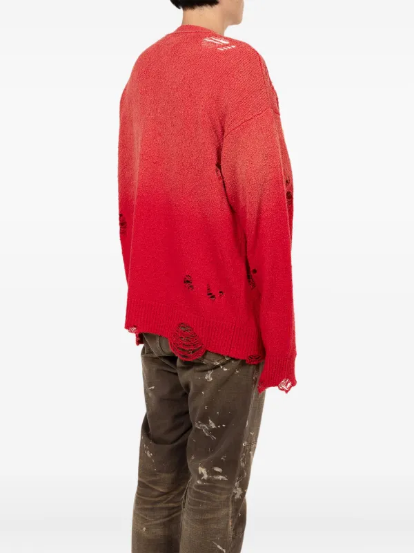 KAMIYA Distressed Faded Cardigan | Red | FARFETCH