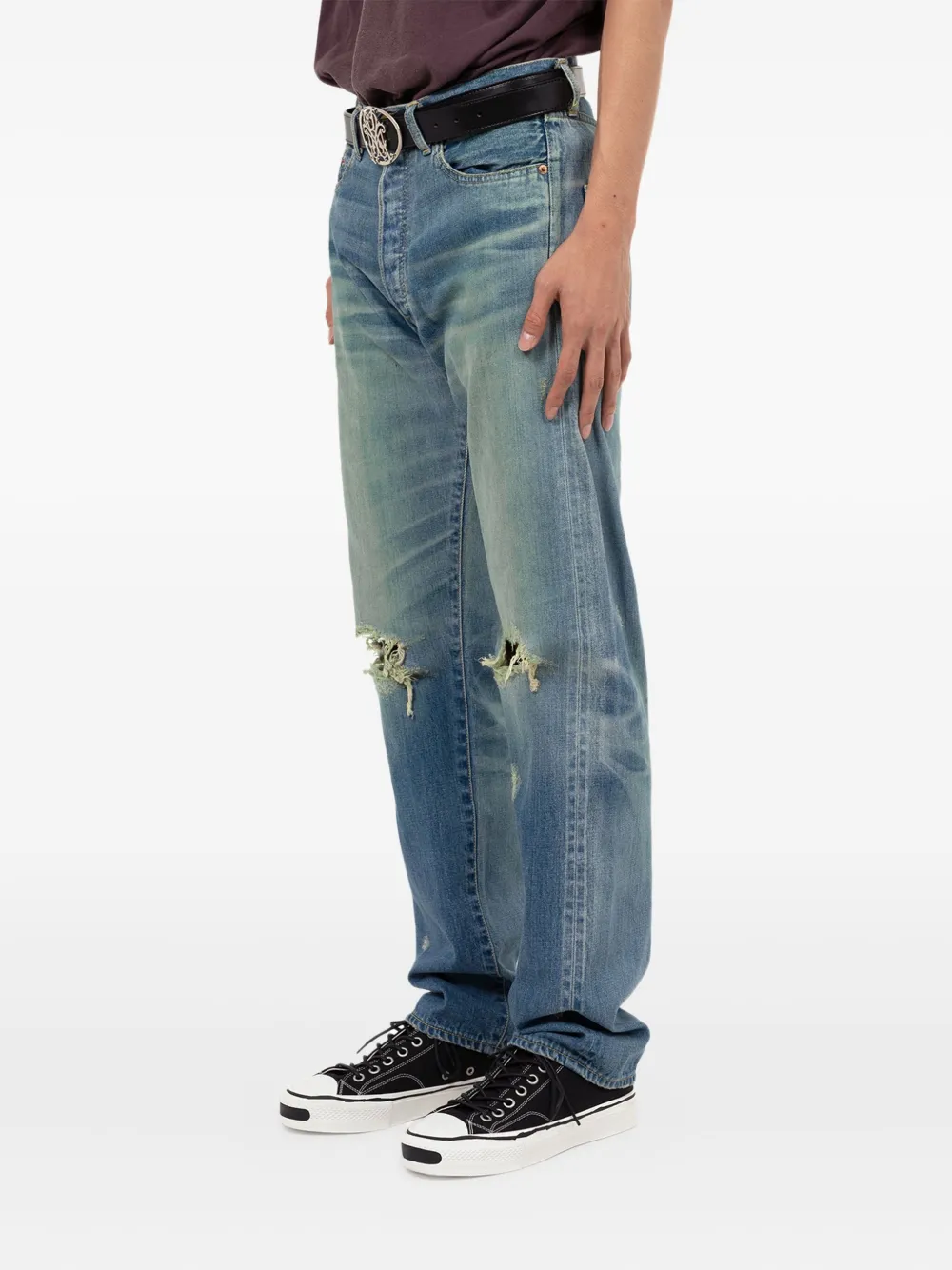 Kamiya Distressed Straight-leg Jeans In Blue