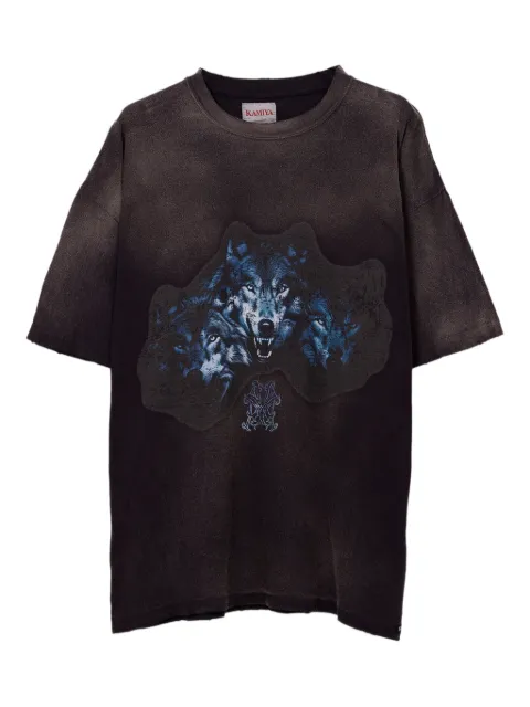 KAMIYA  wolf-print distressed T-shirt
