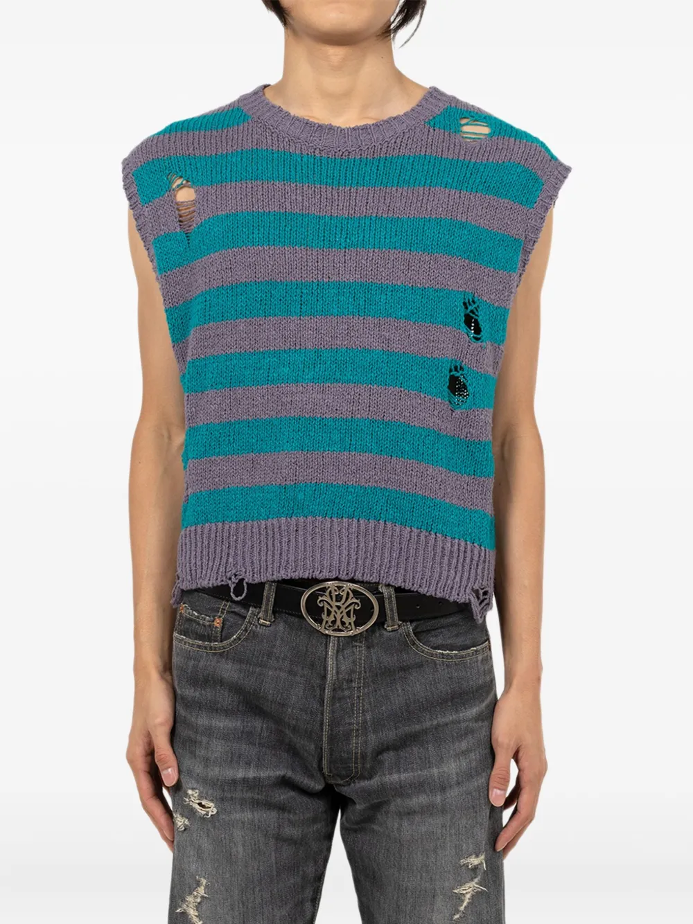 KAMIYA  débardeur rayé en maille à effet usé | Pulls | Image 2
