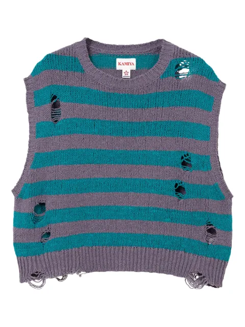 KAMIYA  striped distressed knitted vest