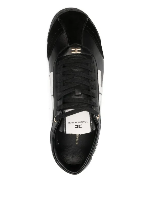 Elisabetta Franchi logo-detail Leather Sneakers | Black Elisabetta Franchi logo-detail Leather Sneakers | Black