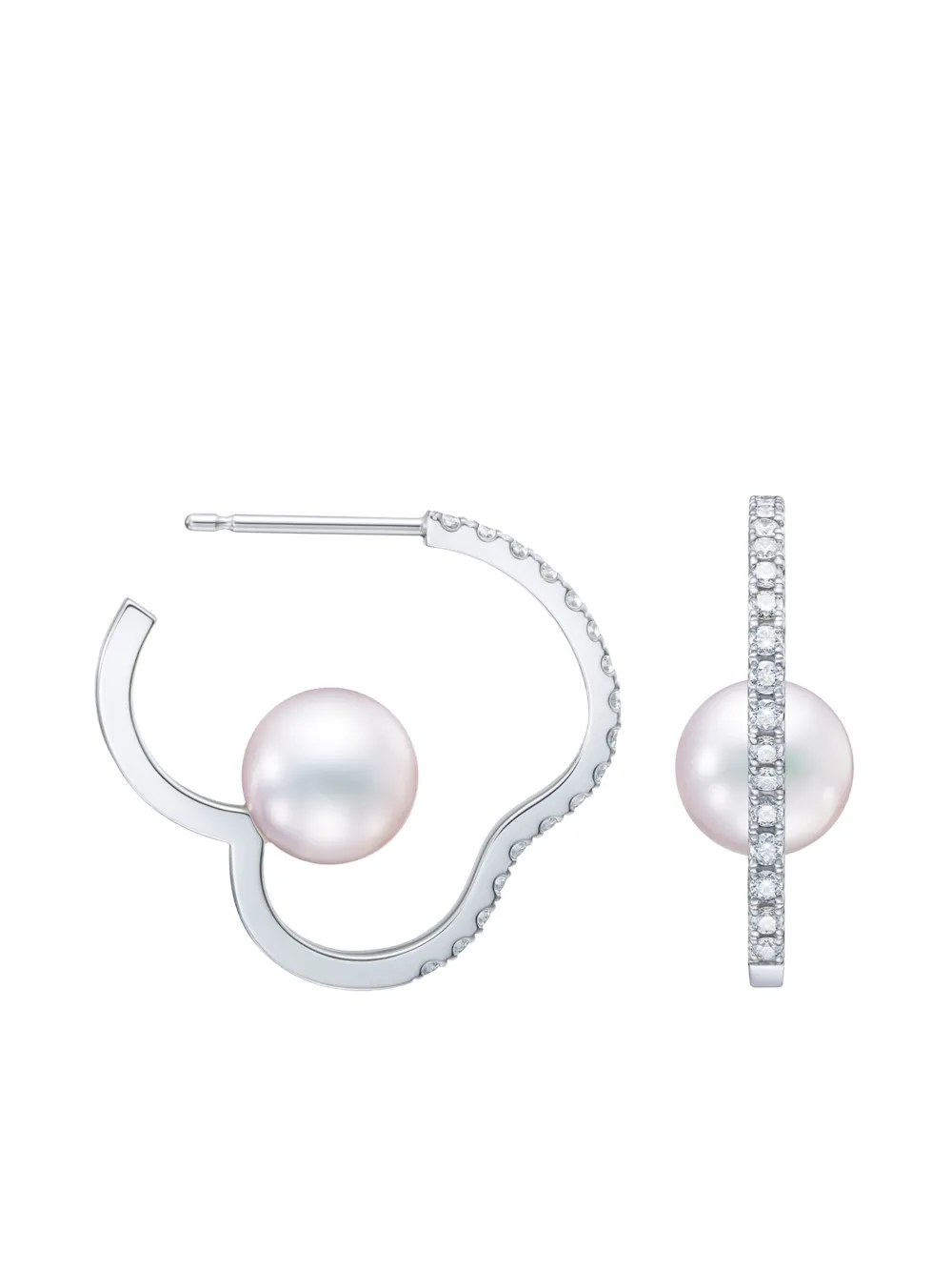 TASAKI 18K white gold Chants signature akoya pearl and diamonds earrings - Argento