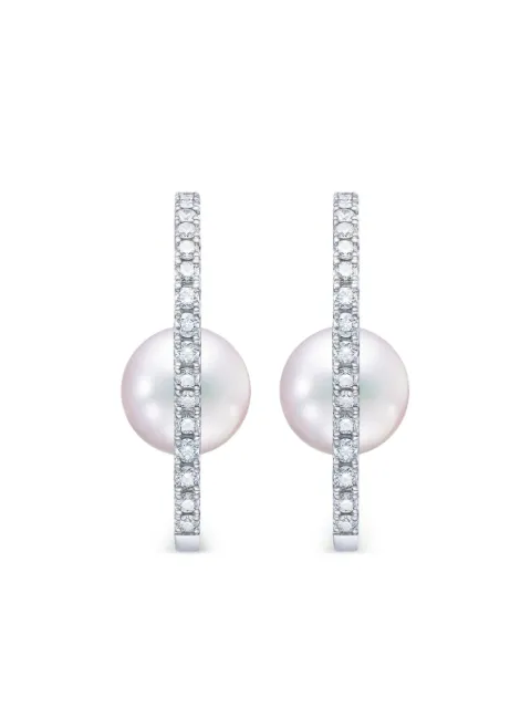 TASAKI 18K white gold Chants signature akoya pearl and diamonds earrings