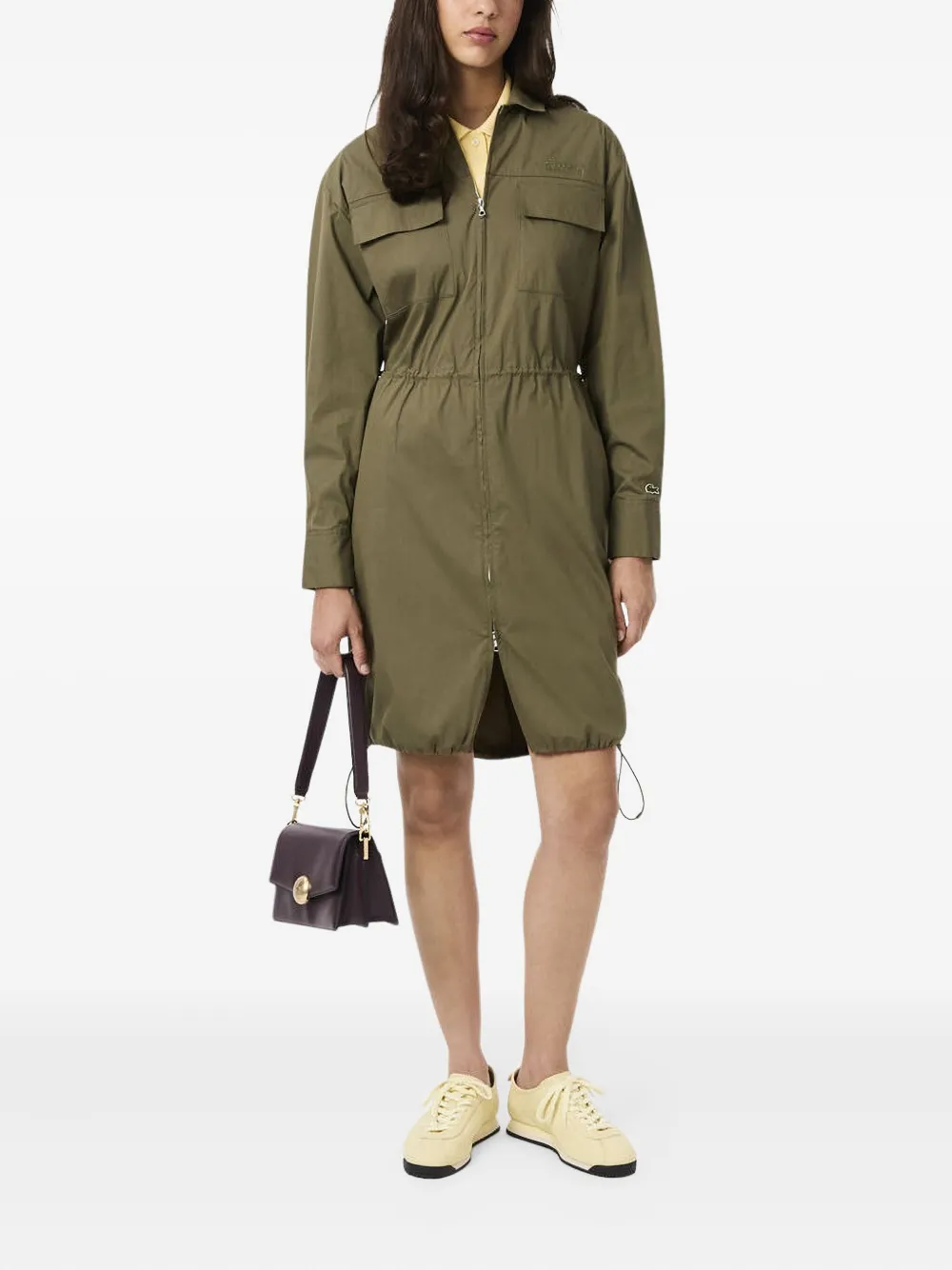 Lacoste Zip-front Drawstring Dress In Green