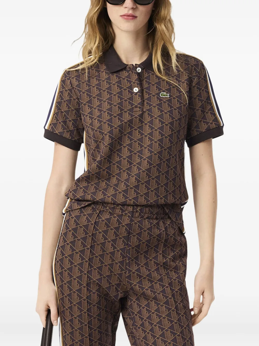 Lacoste Polotop met geometrisch patroon - Bruin
