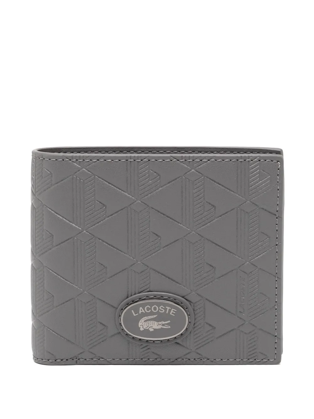 Lacoste Monogram Leather Wallet In Gray
