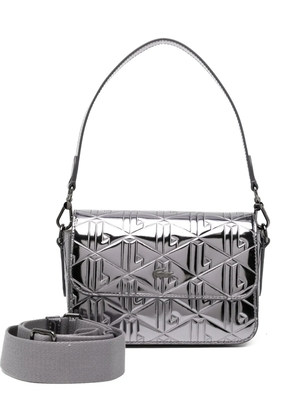 Lacoste Logo-embroidered Crossbody Bag In Gray