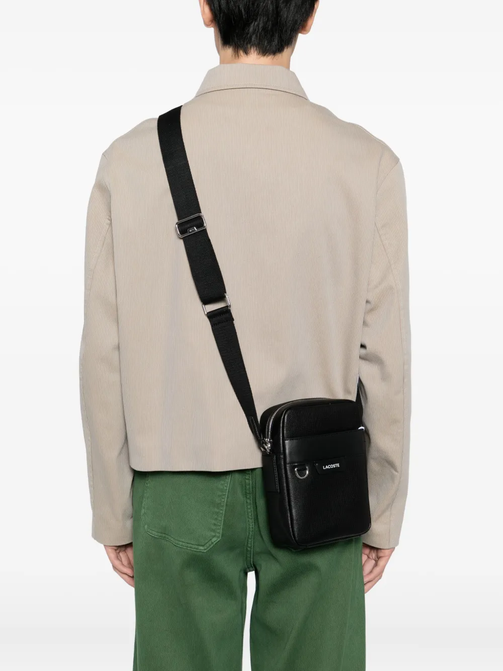 Lacoste Ossian leren messengertas - Zwart