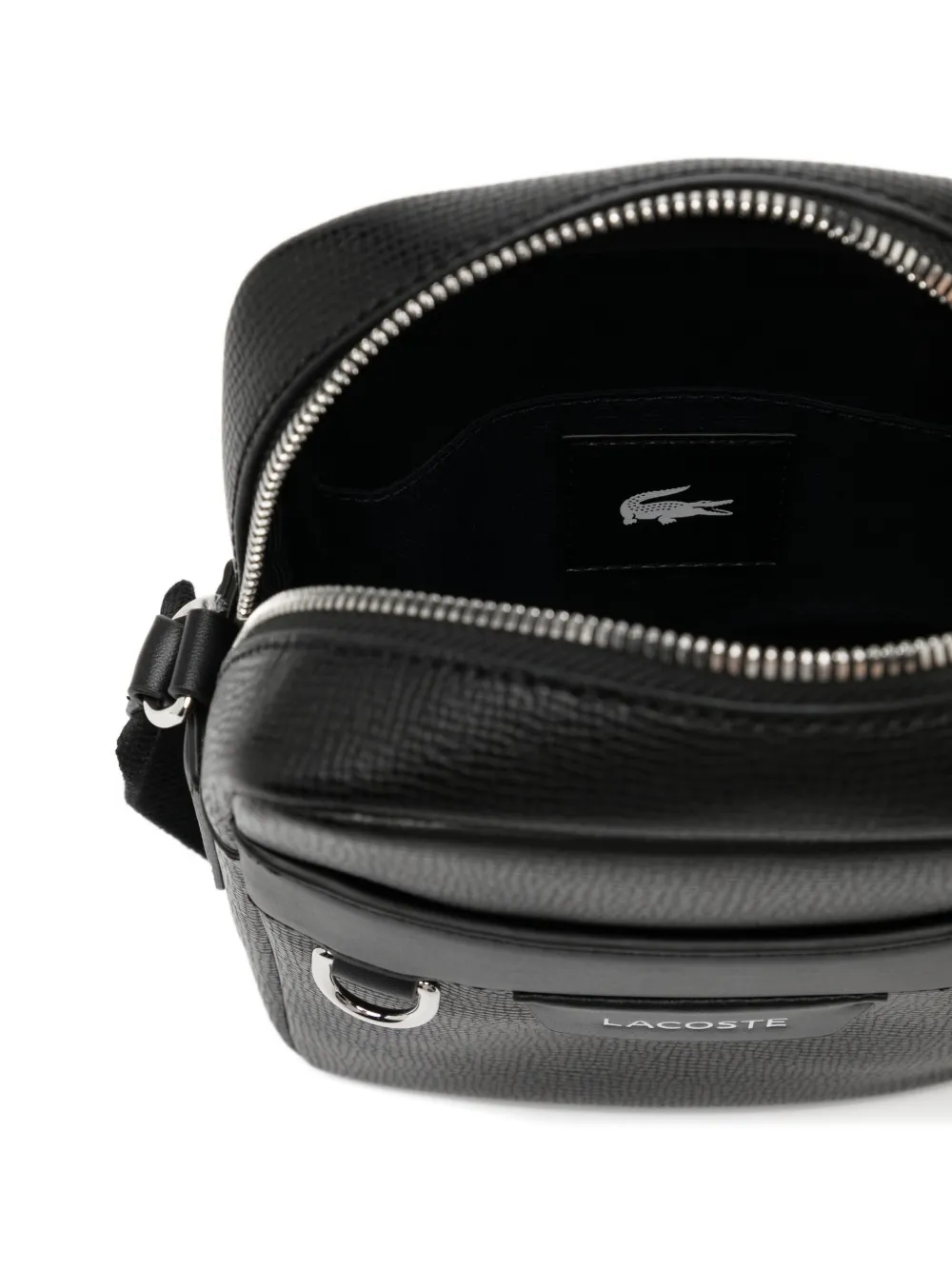Lacoste Ossian Leather Messenger Bag In Black