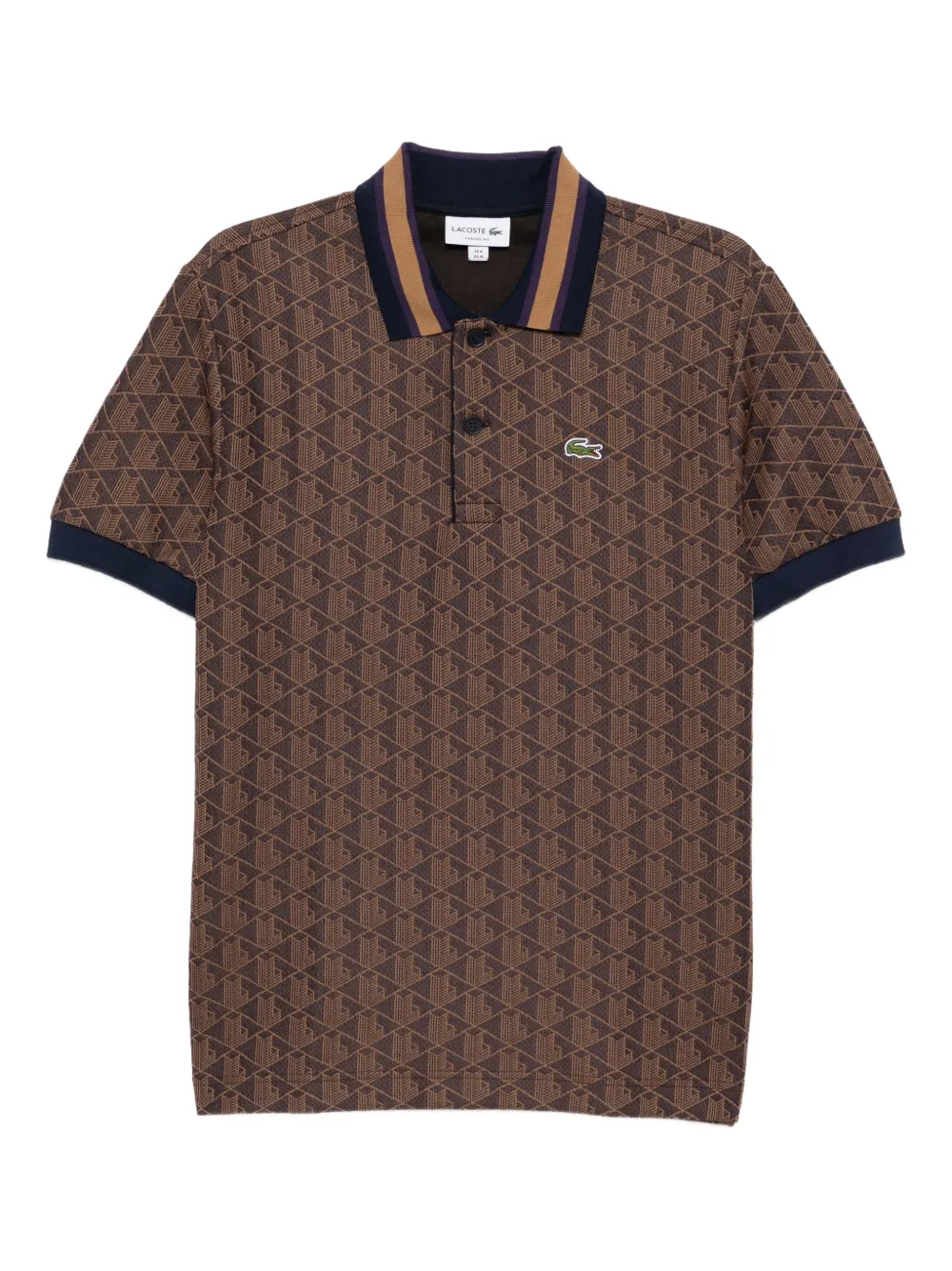 Lacoste monogram-jacquard polo shirt | Brown | Image 1