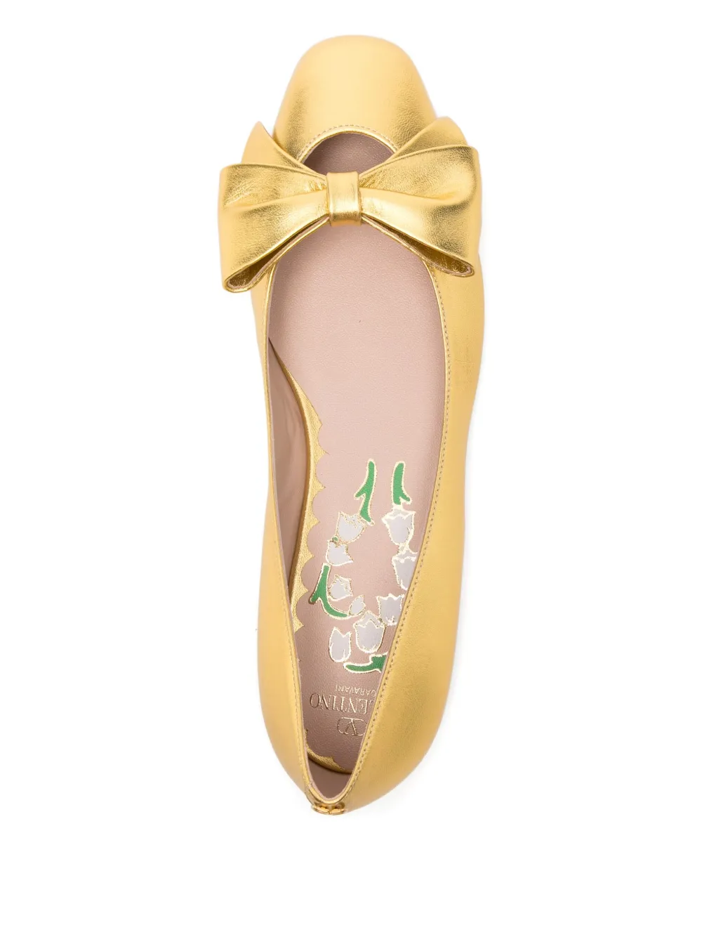 Valentino Garavani bow-embellished leather ballet flats Gold