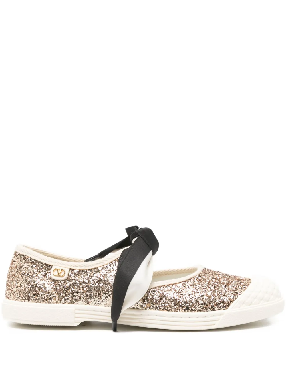 Valentino Garavani glittered bow-detail ballet flats Neutrals