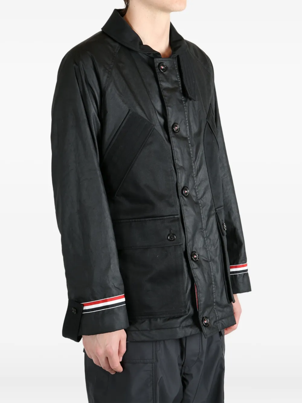 Thom Browne panelled buttoned jacket Zwart