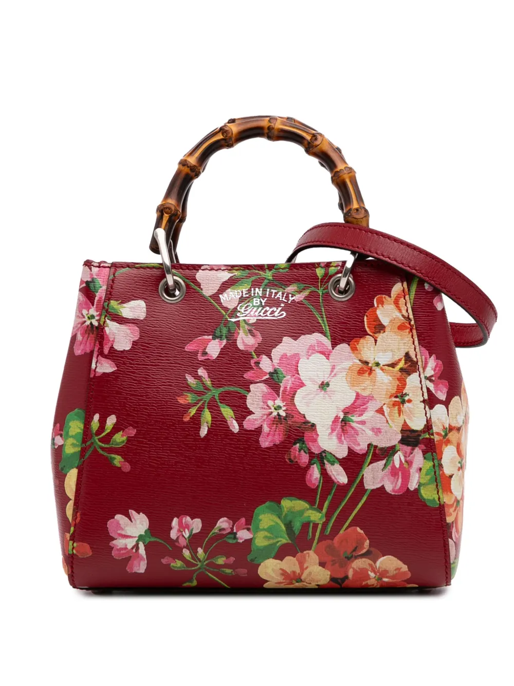Gucci Pre-Owned 2016-2025 ミニ カーフスキン ブルームス バンブー ショッパー サッチェルバッグ - レッド Gucci Pre-Owned 2016-2025 ミニ カーフスキン ブルームス バンブー ショッパー サッチェルバッグ - レッド