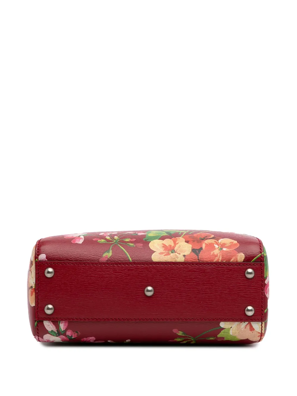 Pre-owned Gucci 2016-2025 Mini Calfskin Blooms Bamboo Shopper Satchel In Red