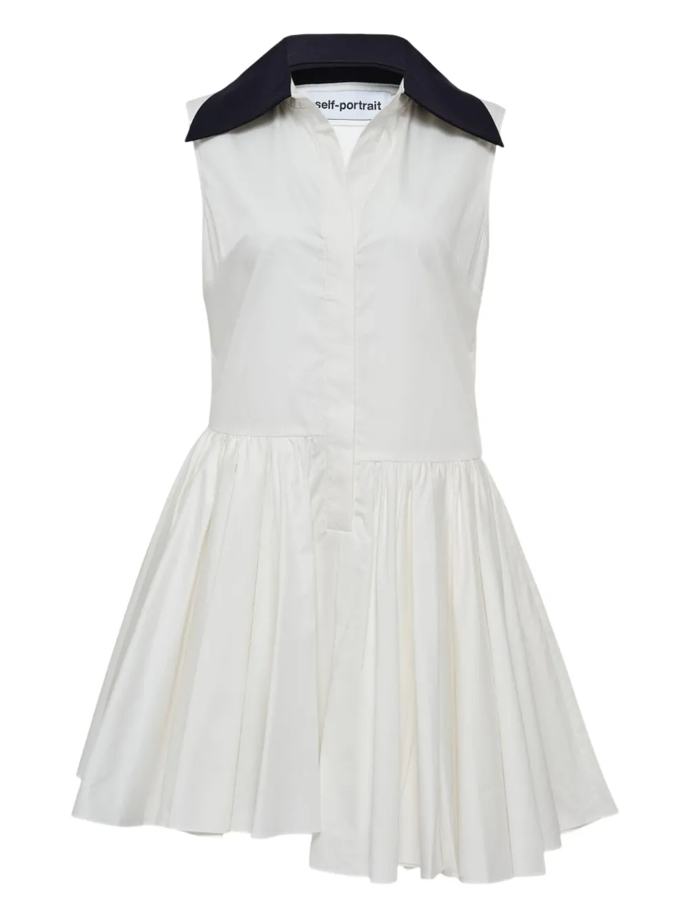 Self-portrait Contrast-collar Flared Dress In White
