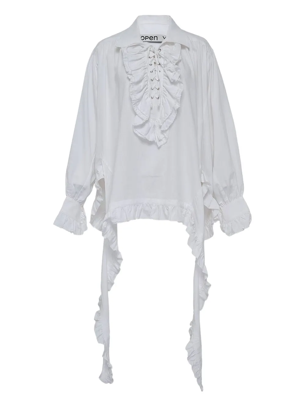 Open YY ruffled lace-up blouse | White | Image 1