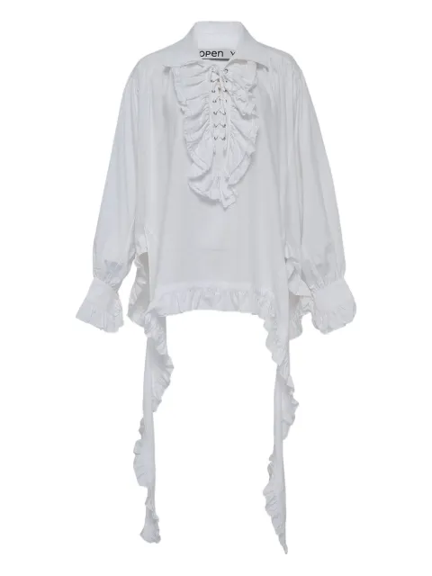 Open YY ruffled lace-up blouse