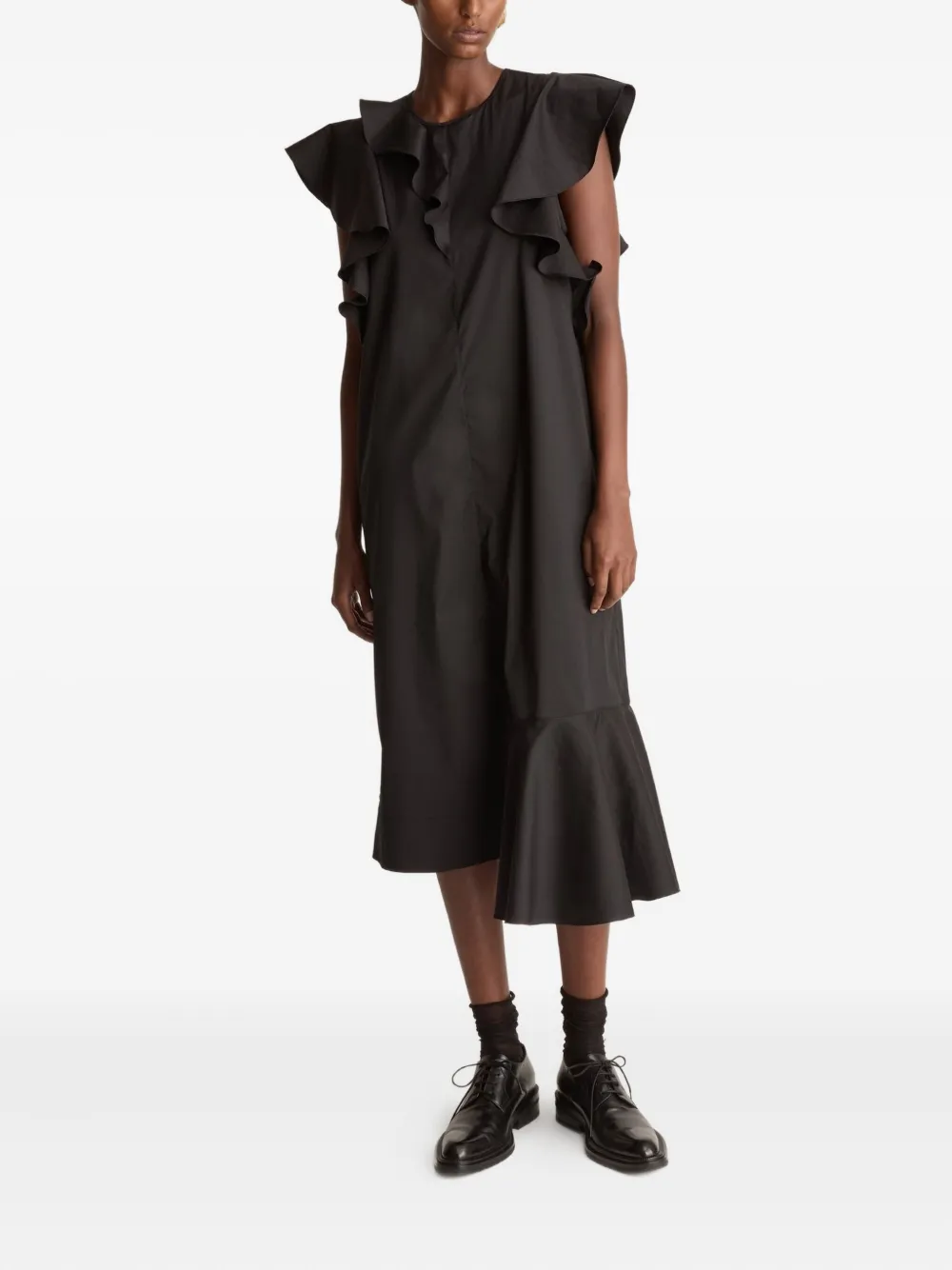 Lee Mathews ruffle-detail midi dress - Zwart
