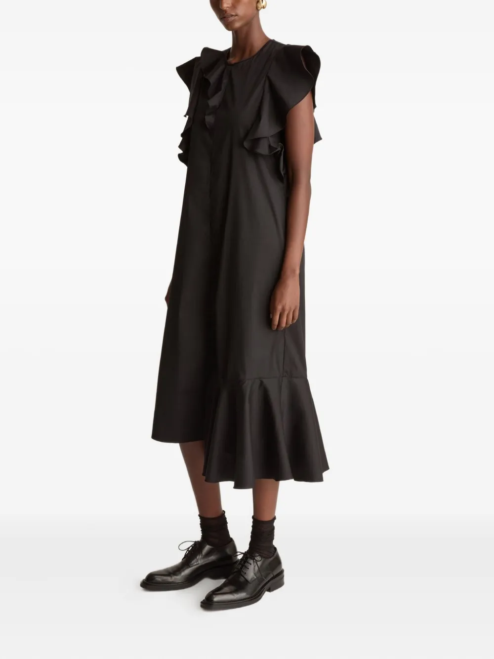 Lee Mathews Midi-jurk met ruches Zwart