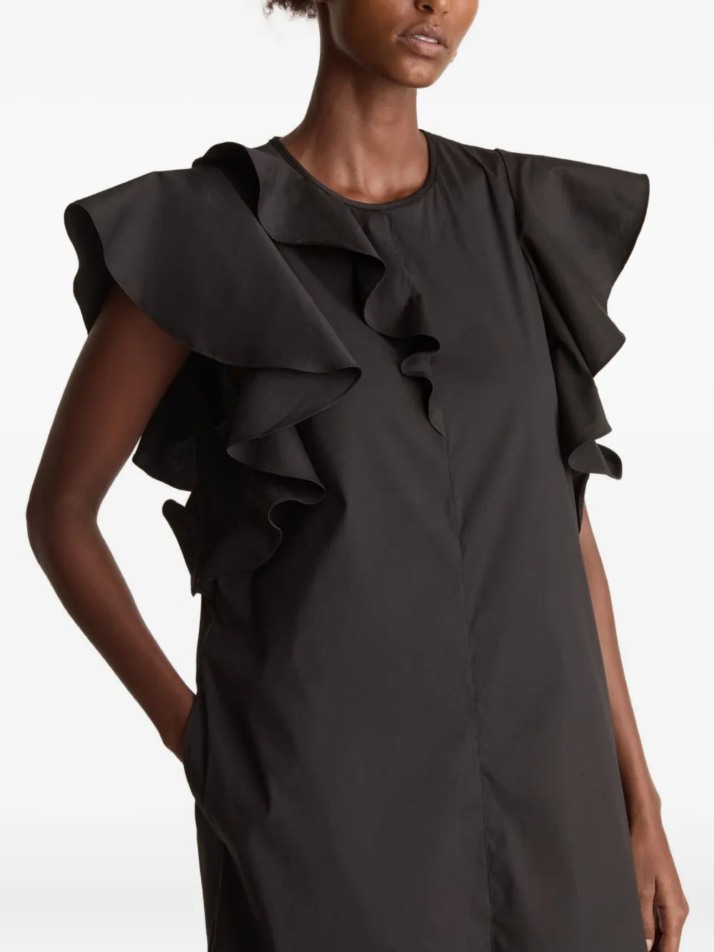 Lee Mathews Midi-jurk met ruches Zwart