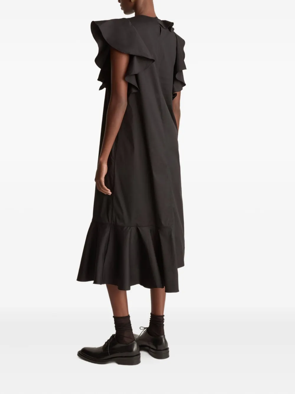 Lee Mathews Midi-jurk met ruches Zwart