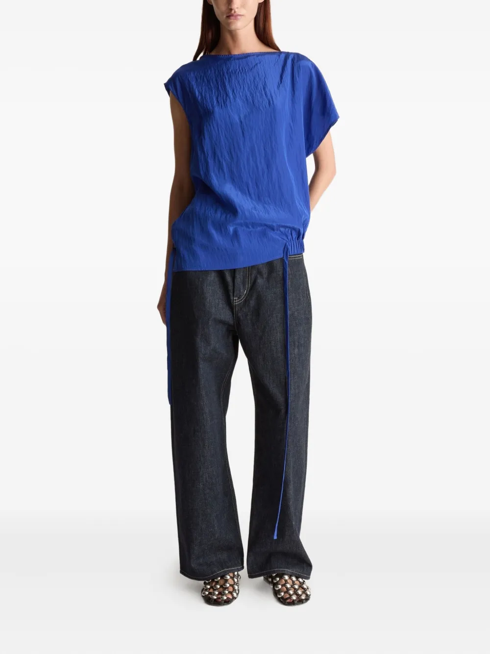 Lee Mathews drawstring asymmetric blouse - Blauw