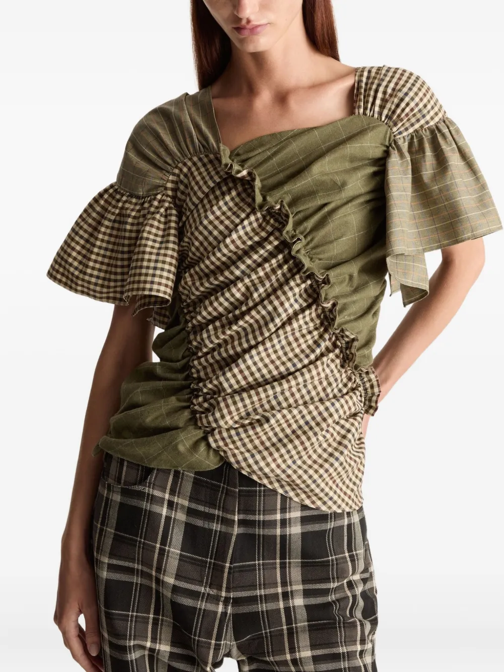 Lee Mathews Betty blouse met ruches Groen