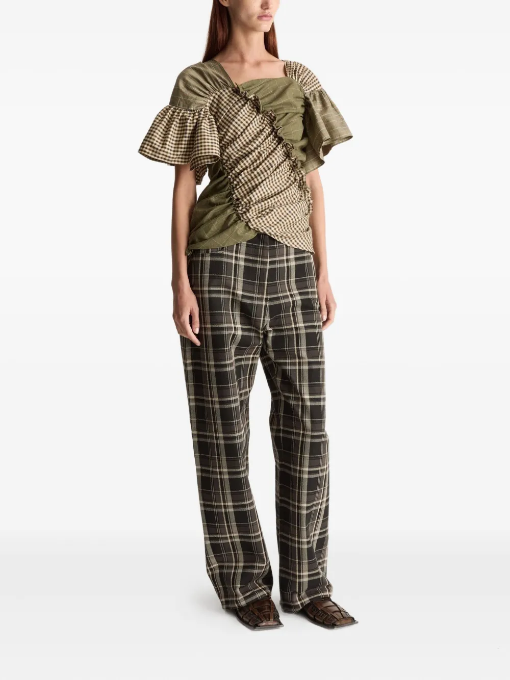 Lee Mathews Betty blouse met ruches Groen