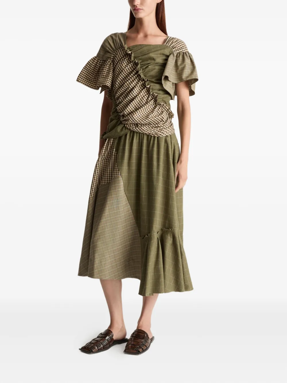 Lee Mathews Checked-pattern Midi Skirt In Green