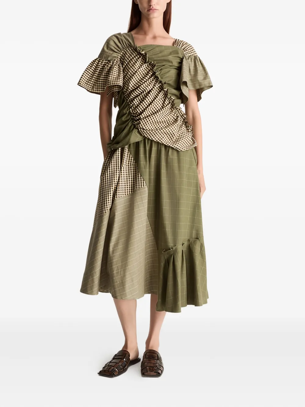 Lee Mathews checked-pattern midi skirt - Groen