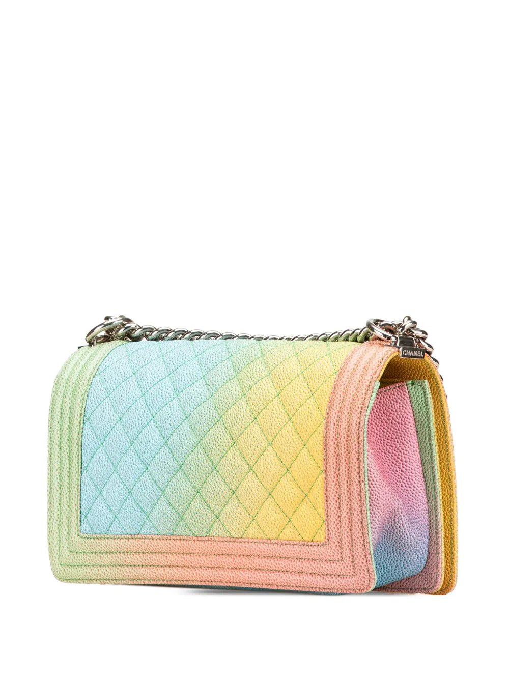 Pre-owned Chanel 2016-2017 Old Medium Quilted Caviar Rainbow Boy Flap Crossbody Bag In Multi