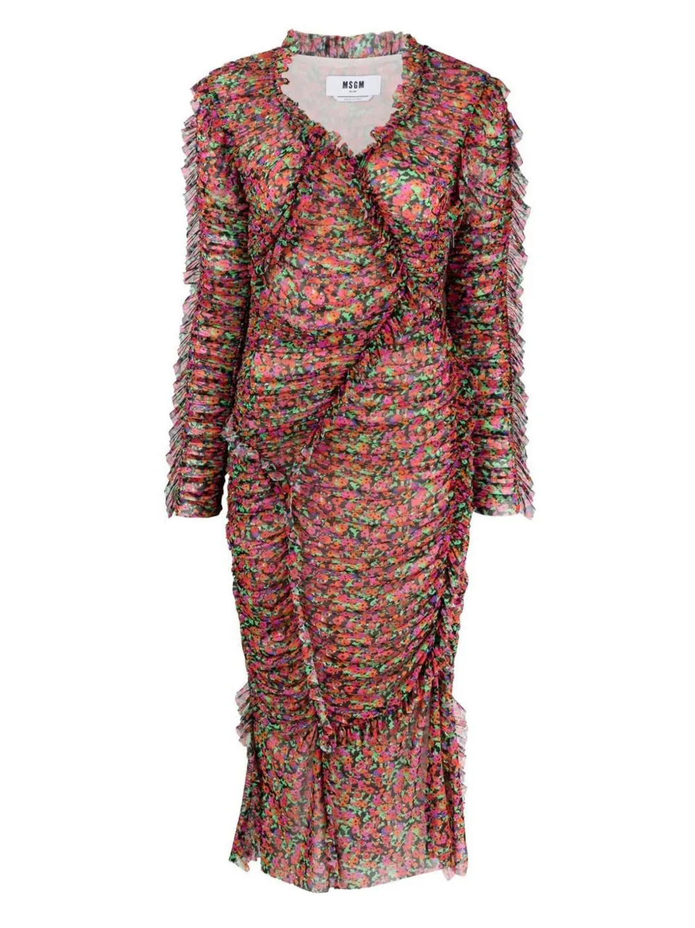 MSGM floral-print midi dress Zwart
