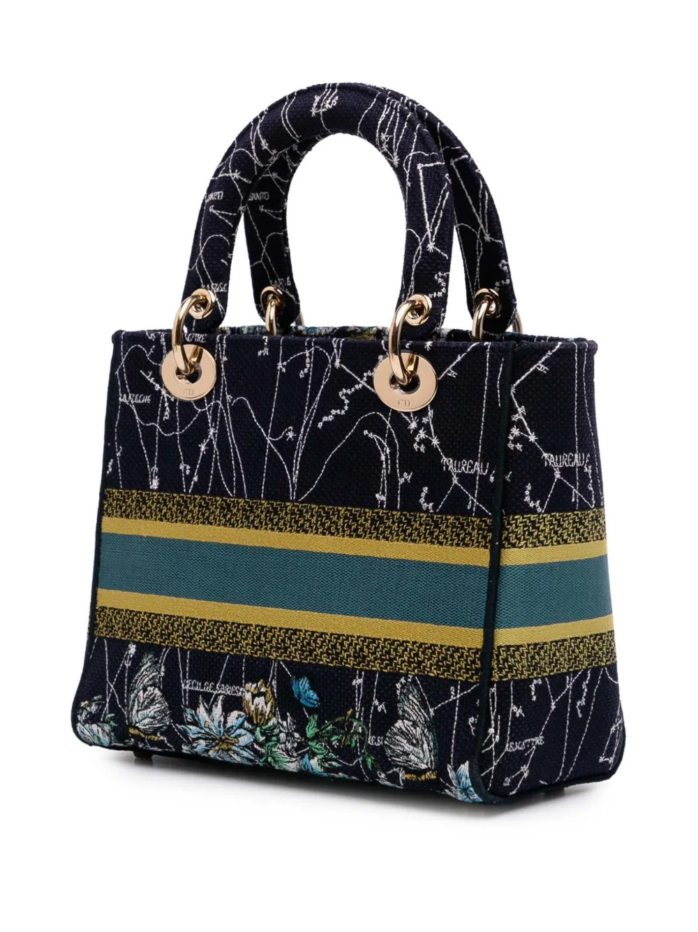 Pre-owned Dior 2021 Medium Canvas Embroidered Zodiac Lady D Lite Satchel