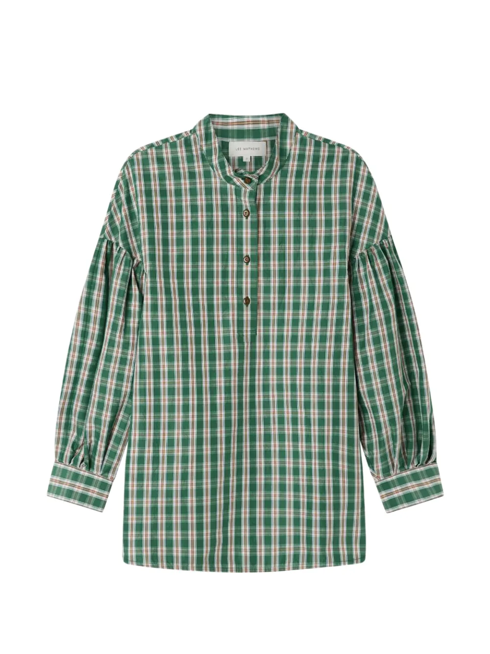 Lee Mathews Gordon checked balloon-sleeve shirt - Verde