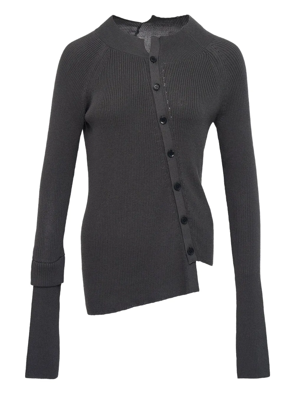 Y's Asymmetric Ribbed-knit Cardigan In Gray
