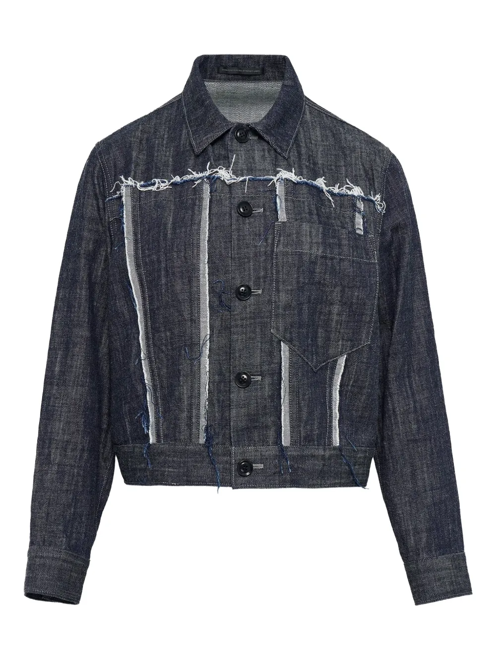 Y's Frayed-detail Denim Jacket In Blue