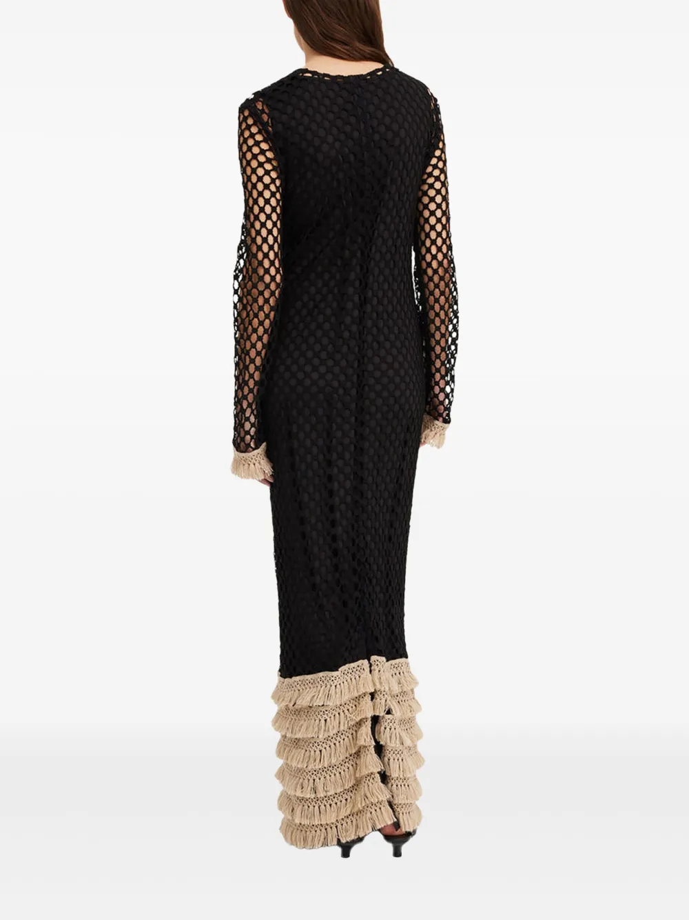 By Malene Birger Maxi-jurk met franje details Zwart
