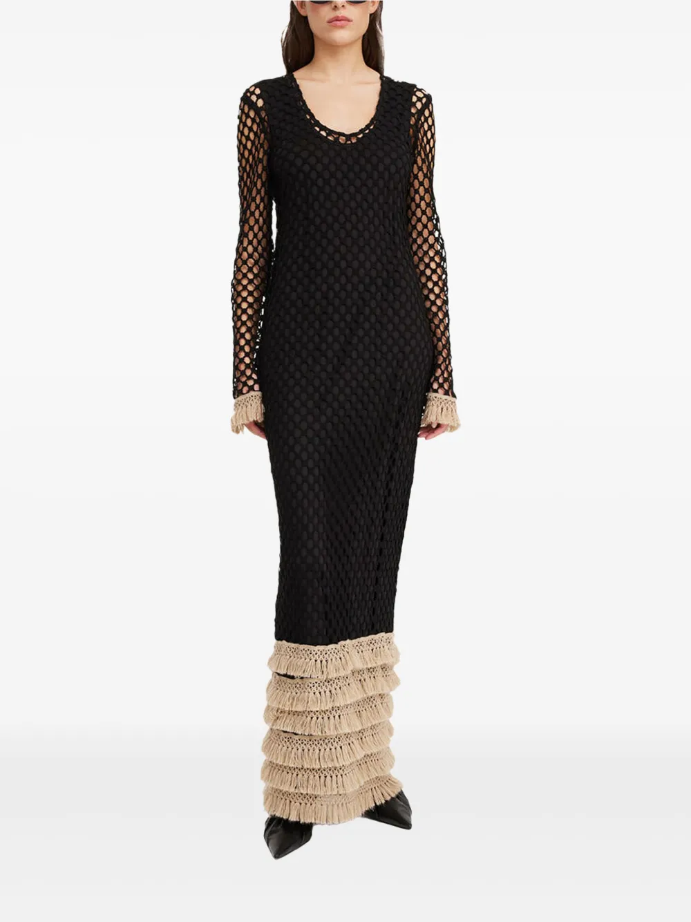 By Malene Birger Maxi-jurk met franje details - Zwart