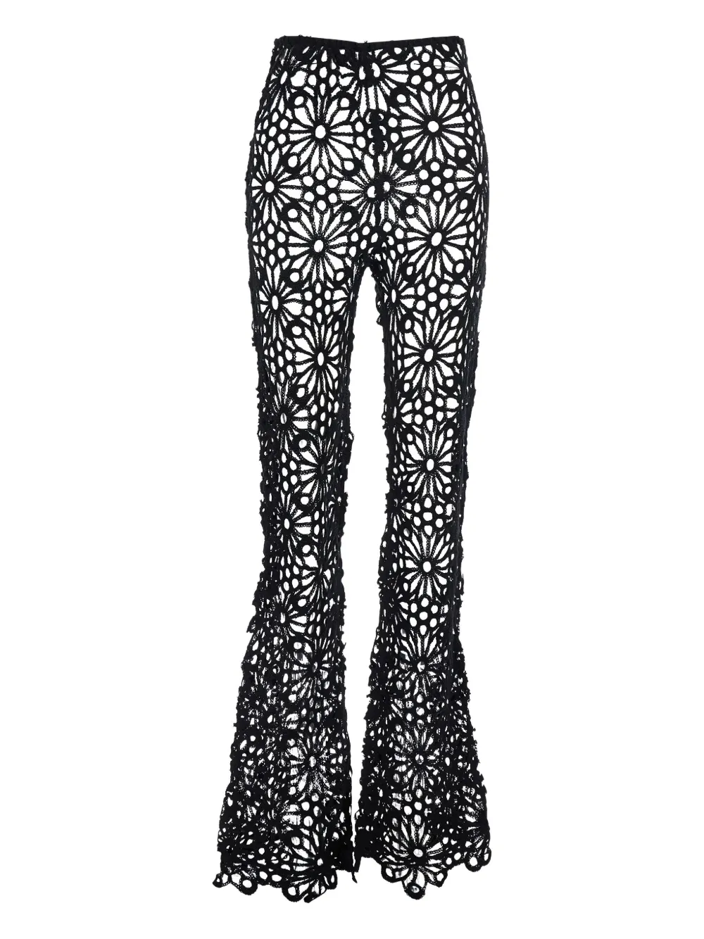 Norma Kamali flower-crochet trousers Zwart